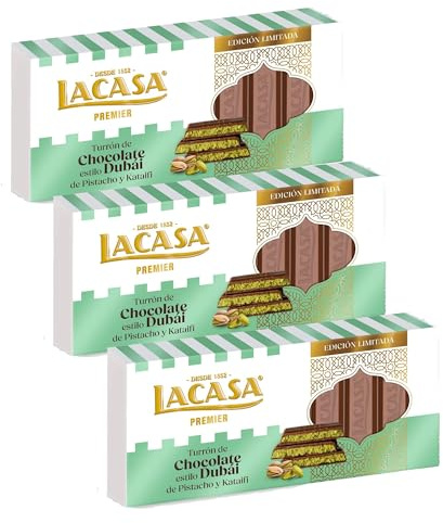 Lacasa 3x Turrón Chocolate estilo Dubai con Pistacho y Kataifi 225g