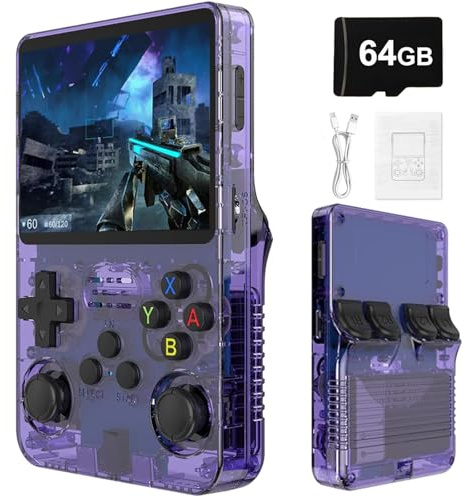 R36S Retro Handheld Games Console - 3.5 IPS Display, 21000 Classic Games 3500mAh Battery, Linux System Portable Mini Game Console-Purple||64G