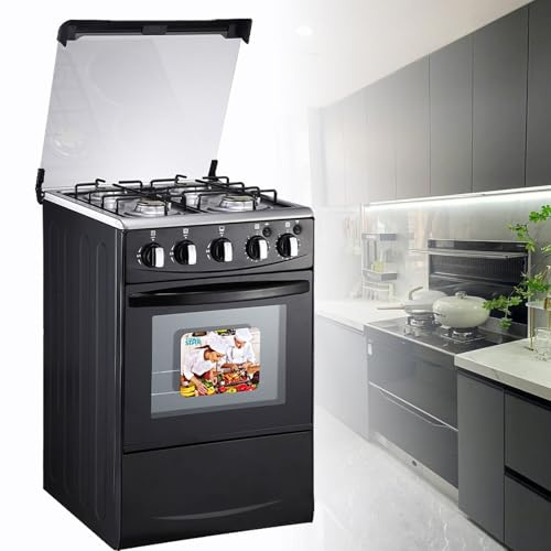 Gasherd mit Backofen – 2 in 1 Einbaubrenner Kochfeld, 4 Spulenbrenner, 50L Edelstahlofen, robuste durchgehende Roste für Küche und Restaurant