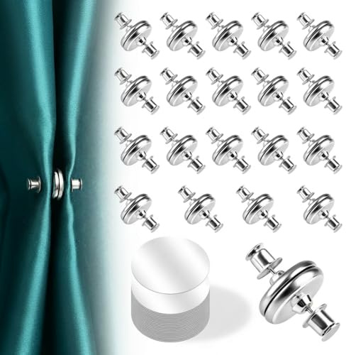 40Pcs Magnets Curtain Clips with 20PCS Self-Adhesive Patch Light Leakage Prevention Strong Curtain Magnetic Hem Closure Buckle No Sewing Easliy Install forBathroom Bedroom Office Draperies 20 Pairs
