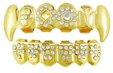 Abnehmbarer Zahnschmuck, Rapper-Zahnspangen im Hip-Hop-Stil, ice Diamond-Zahnspangen in Gold Ausführung, Geeignet für Rollenspielpartys