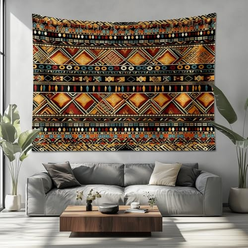 Tapiz 150x100 cm, Estilo éTnico GeoméTrico Mapa Tribal Póster para Pared Grande en Tela MarróN Tapiz Decorativo de Pared Ideal como Decoración de Habitación, Salón y Dormitorio