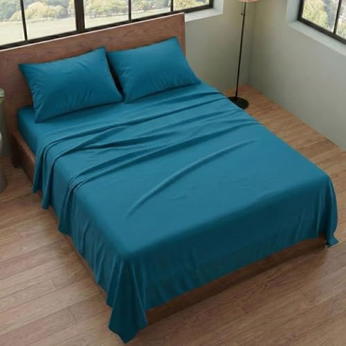 Generico Completo Letto Una Piazza e Mezza Francese (140x200) Lenzuola in Microfibra Anallergica, Manifattura Made in Italy, Set Completo 4 Pezzi con 2 Federe Cuscini Incluse, Bed Sheets (Oceano)