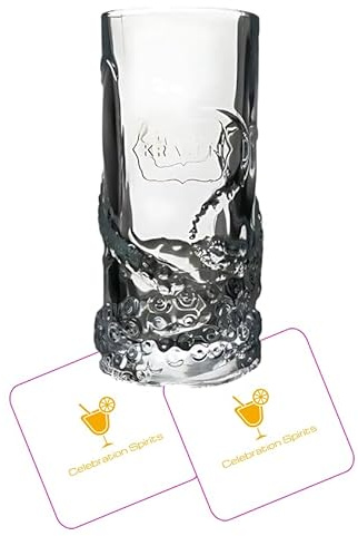 Celebration Spirits Kraken Dark Rum Tentacle Themed Highball Collectors Tumbler Glass | Clear Glass Material, Approx. 300ml Capacity | Cocktail Drinking Glass | Barware Gift for Spirit Lovers