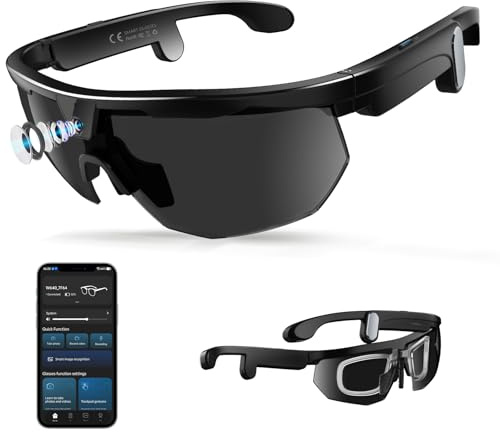 GenXenon Occhiali Smart Con Camera, Registrazione Video 4K, Fotografia, Riconoscimento oggetti AI, Occhiali Da Sole Con Fotocamera Per Sport All’Aperto Come Ciclismo, Sci E Escursionismo (Nero)