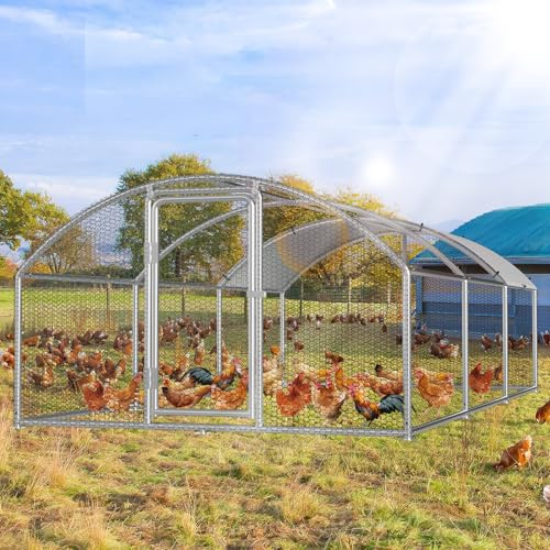 Peviasot Hühnerstall, 3x6x2m Kuppel Dach Hühnerhaus Freilaufgehege, mit Schloss aus Verzinkter Stahl und Wasserdichtes PE-Farbtuch Tiergehege, Schnell zu reinigen