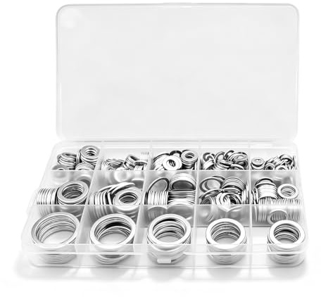 490 Stück Dichtring Ölablassschraube, Aluminium Dichtungsringe Set | 11 Größen M5-M24, Ölablassschraube Dichtung und Unterlegscheiben Set, für Reparatur und Wartung