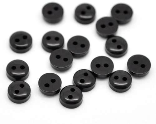 Mini-Knöpfe 200 Stück Rund 6 mm für Puppen-Kleidung, Scrapbooking, etc., plastik, Schwarz , 6 mm