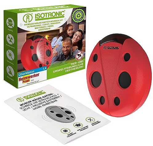 ISOTRONIC Deterrente per topi | Repellente a ultrasuoni | Alimentato a batteria | Dissuasore per roditori | Senza veleno e sostanze chimiche | Per esterni/interni