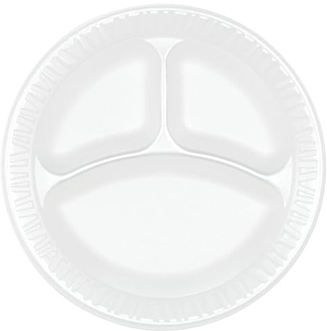 Dart 9CPWCR 9 in White Unlaminated Foam 3 Comp Plate (Case of 500)