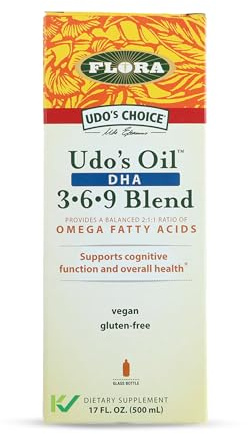 Flora - Udo's Oil DHA 3-6-9 Blend - Vegetarian Eye & Brain Health Supplement - Omega-3 & Omega-6 - Contains Sunflower & Flax Seed Oil - Kosher & Organic - Keep Chilled - 17 fl. oz.