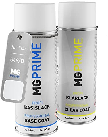 MG PRIME Billack Spray can set för Fiat 549/B / 549 Bianco/Ducato Weiss Base coat klarlack spray can 400ml