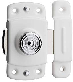 THIRARD - Verrou Automatique pour Porte d'Ameublement - Gâche Laiton Chromé - Pêne Acier Chromé - Bouton Laiton Molleté - Résistant au Froid et à l'Eau - Ø 35 mm - Blanc