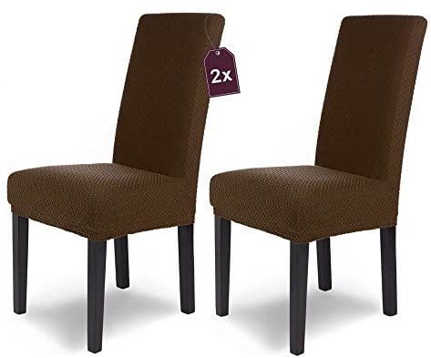 Scheffler Home Stuhlhussen Braun 2er Set Schwingstühle Luna | Feine Microfaser-Stretch-Stuhlbezüge, waschbar und pflegeleicht, Chair Cover für Freischwinger und Esszimmerstühle