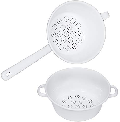 Riess, 0577-033, Seiher-Set 2tlg., bestehend aus, 0326-033 Passiersieb 18 cm und 0328-033 Gemüsesieb 26 cm, Weiß, Emaille,