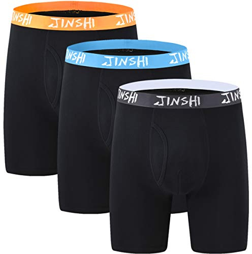 JINSHI Boxer bambù Lungo Uomo Mutante Intimo Traspiranti Pantaloncini Elasticizzati Microfibra Slip Trunk Pacco da 3 Nero XL