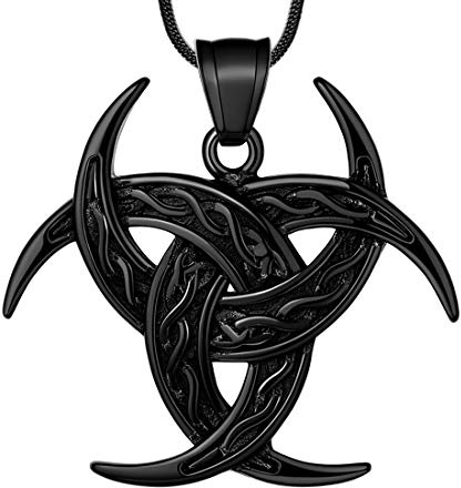 Hipunk Keltischer Knoten Halskette Wikinger Anhänger - Nordische Dreifach Odin Hörner Halbmond Punk Viking Halskette Herren 316L Edelstahl Triskelion Amulett Zinn Tribal Schutz Triskele Schmuck
