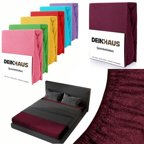 DH DEIN.HAUS Frottee Spannbettlaken 200 x 220 cm – Baumwolle, mit Gummizug, weich & pflegeleicht, Bettlaken – Farbe: dunkelrot