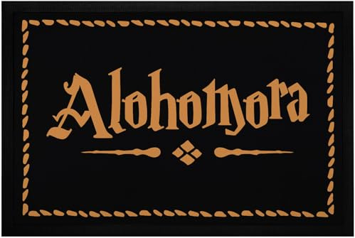 MoonWorks® Fußmatte mit Aufschrift Alohomora Türmatte für Fantasy-Fans Zauberspruch rutschfest & waschbar Schwarz 60x40cm