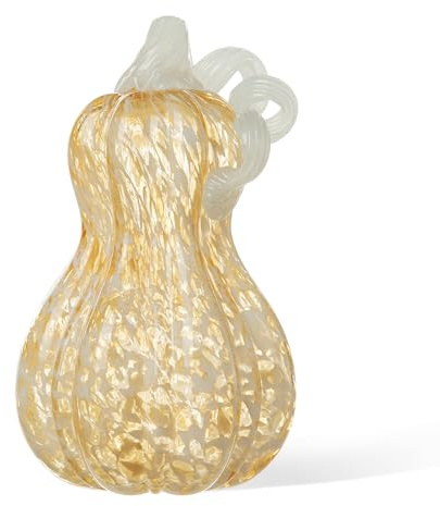 Glitzhome Fall Glass Pumpkin Decor Hand Blown Glass Pumpkin Table Top Home Decor for Fall Harvest & Thanksgiving Decorating, 8.5 H, Amber