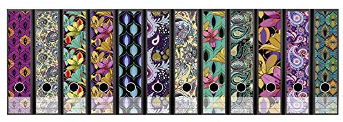 codiarts. Ordnerrücken selbstklebend | Etiketten Set für 12 breite Ordner | gestantzt mit Griffloch | Rückenschild breit | Dekor Retro & Vintage Stilmix