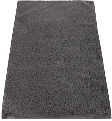 Paco Home Badezimmerteppich Badematte Badteppich Badvorleger Duschvorleger Shaggy rutschfest Flauschig Waschbar Einfarbiges Muster, Grösse:80x150 cm, Farbe:Anthrazit