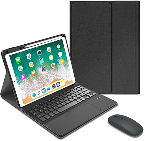 QYiiD Funda con Teclado para iPad 9.7 2018 (6.a generación) / 2017 (5.a generación), TouchPad y Soporte para lápices, Teclado inalámbrico Delgado magnético Desmontable para iPad 9.7 Pulgadas, Negro