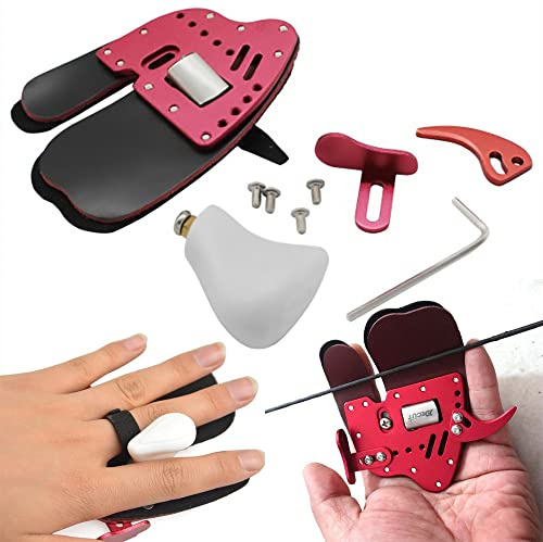 wolfman Bogenschießen Fingertab Fingerschutz LH/RH und S/M/L/XL Finger Tab Wache Leder Einstellbare Fingerschutzhandschuhe für Bogenfingerschutz Jagd Recurvebogen (M - Rechtshänder, Rot)