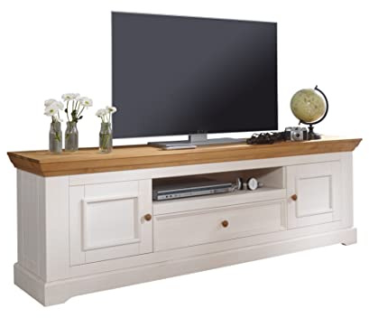 Woodroom Lowboard in Kiefer massiv weiß TV-Schrank TV-Kommode (BxHxT 189x63x42 cm)