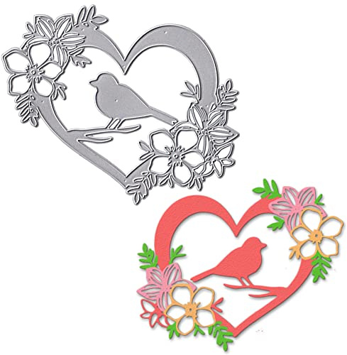 Hying Valentines Heart Flowers Cutting Dies for Card Making and Photo Album Decorations, Birds Die Cuts Flower Love Dies Stencils Embossing Template for DIY Scrapbooking Craft