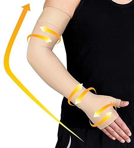 Beister Manicotto medico a compressione per linfedema con guanto per uomo e donna (singolo), 20-30 mmHg Supporto completo del braccio