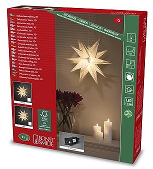 Konstsmide Grauer 3D Papierstern, inkl. Anschlusskabel mit an/aus Schalter und Dimmer, 1 warm weiße Diode, 12V, Innen, 3,6W, weißes Kabel - 5980-310FSC