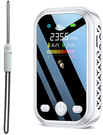Mini rilevatore di CO2, monitor portatile di CO2 Monitor di qualità dell'aria interna 3 in 1 Rilevatore di anidride carbonica con sensore di temperatura (℃/℉) e umidità Analizzatore d'aria con allarme