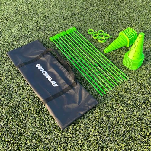 QUICKPLAY PRO Speed + Agility Set, Multi-Sport Training Agility Poles | Cones | Speed Hurdles | Soccer Tennis | Crowd Barrier (PRO Speed & Agility Set)