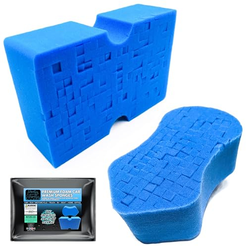 Sudz Budz® Premium Grid Car Wash Sponge 2pc Jumbo/Ergonomic | Anti-Marring Sponge for Soap and Rinseless Washing | Soft, Scratch-Free, Durable Foam. Cross-Cut Sponges for Cleaning and Detailing