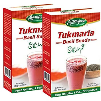 Alamgeer Tukmaria Seeds | 180G | Basil Seeds | Tukmaria Sabza Seeds | Sabja Seeds | Used for Falooda | Sabja Dessert | Spice | Cooling Seeds | Indian Origin (Pack of2)