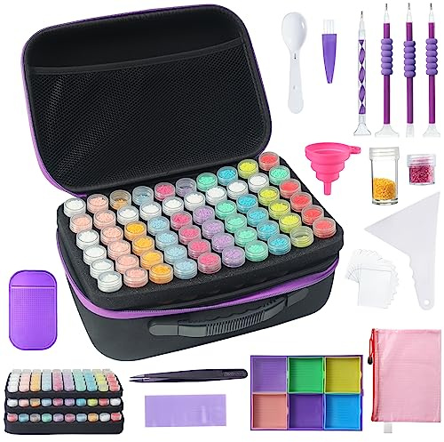 Douorgan Diamond Painting Storage Containers Accessories and Tools Portable Diamond Painting Organizer Shockproof Diamond Art Storage Case Beads Storage Box (60 Jars +120 Mini Jars)
