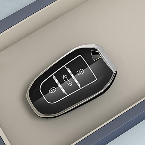 ontto Schlüsselhülle Autoschlüssel Hülle Passt für Peugeot 308 408 508 2008 3008 4008 5008 Citroen C4L C6 C3-XR Picasso DS3 DS4 TPU Silikon Schlüsseletui Schutzhülle Schlüsselanhänger-Silber Schwarz