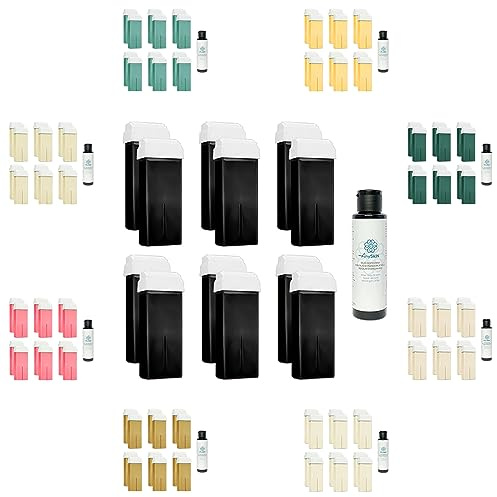 Anyskin Dépilatoire Liposoluble Roll-on 100 ml - Recharge pour Pièce à Main Chauffe-Cire 12 Pièces Noires + Huile Après Dépilation 100 ml