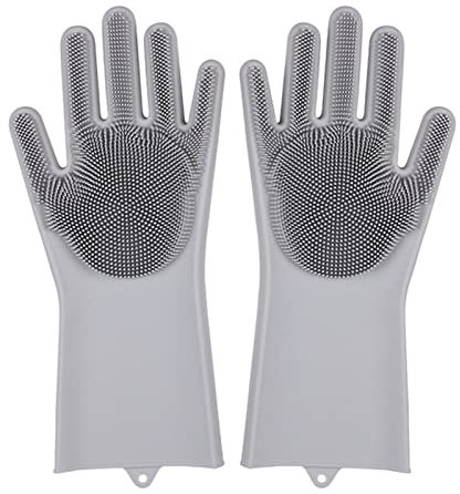 DUnLap Cleaning Gloves Dishwashing Cleaning Gloves Silicone Rubber Sponge Glove Household Scrubber Kitchen Clean Tools Dropshipping Kitchen Eco Friendly Cleaning Gloves(Gray)