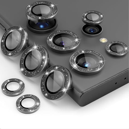 GIOPUEY Camera Protector Compatible with Samsung Galaxy S24 Ultra, Samsung Galaxy S24 Ultra Camera Lens Protector, Bling Powder Diamond, Shiny, Elegant, Easy to Install - Black