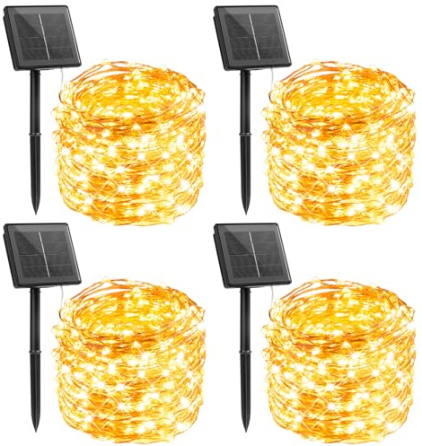 Minetom Solar String Lights, 4 Packs Total 132Ft 400 LED Solar Fairy Lights, Waterproof Solar Lights for Outside Patio Yard Tree Wedding Christmas, Warm White