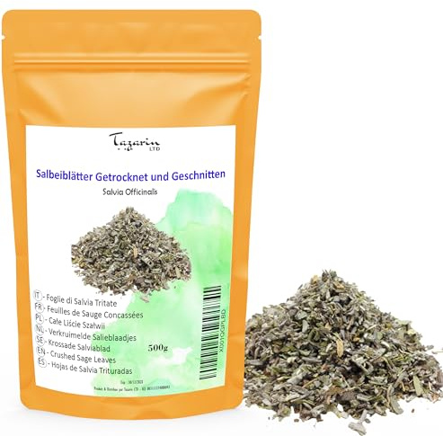 500g Gehackte Salbeiblätter - Salbeitee - Altas Salbei - Officinale Salbei Tee - Intensives Aroma & Geschmack - 100% natürlich, rein und ohne Zusatzstoffe | Top Qualität - TazarinLtd