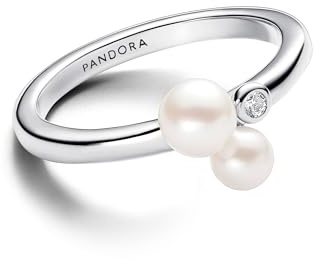PANDORA Timeless Anello, in argento Sterling con perla coltivata d'acqua dolce trattata bianca e zirconia cubica trasparente, 58