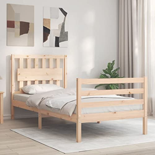 Gecheer Massivholzbett Holzbett Massivholz Bett Doppelbett/Einzelbett Balkenbett Bettgestell Bettrahmen Lattenrost mit Kopfteil 90x200 cm Type3