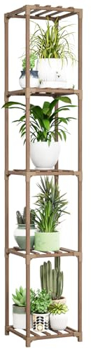Bamworld Eck-Pflanzenständer für den Innenbereich, hohes Pflanzenregal mit 5 Ebenen, Pflanzenhalter aus Holz, für mehrere Pflanzen, Blumenständer, Wohnzimmer, Garten, Terrasse, Rasen, Fenster