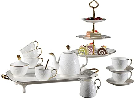 DLAZUM Tazza da caffè Tazza da caffè in Porcellana Cinese tè pomeridiano Inglese Teiera Set da tè Set da caffè con Vassoio Regalo di Nozze