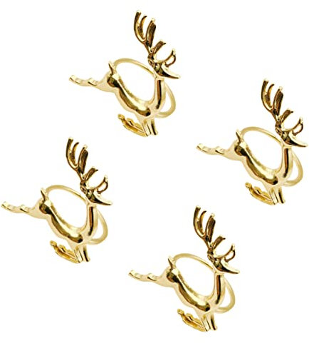FUNOMOCYA 4stücke Goldene Elchform Serviettenringe Weihnachten Serviettenhalter Kreative Elegante Tischdeko Partyzubehör Hochzeit Geburtstag Dekoration Bling