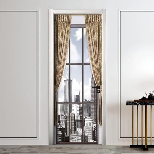 3D Türposter Türtapete Windows Schwarz-Weiß-Stadt 80 X 200 Cm Türtapete Selbstklebend Türposter Fototapete Türfolie Poster Diy Selbstklebende Wandbild Pvc Wasserdichte Tapete - Türwandaufklebe 0
