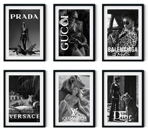 MJ-GRAPHICS® | Mood Poster Set Fashion Luxus - Schwarz-Weiß - Elegant, Luxuriös, Boutique Lifestyle, Coco - Dekorative Wandkunst Premium für Schlafzimmer Wohnzimmer - 6xA3 Kunstdrucke - ohne Rahmen